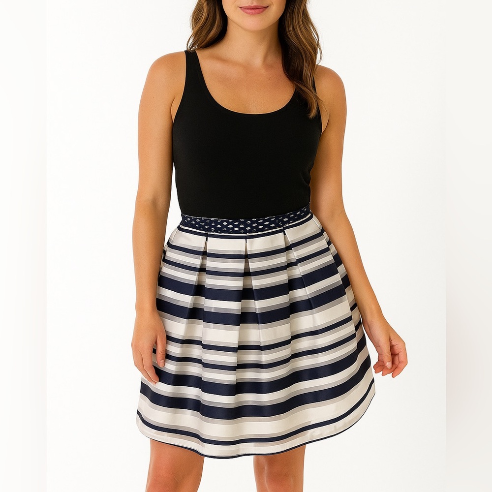 Sequin Hearts Women’s Size 9 Navy White Striped Pleated Skater Skirt